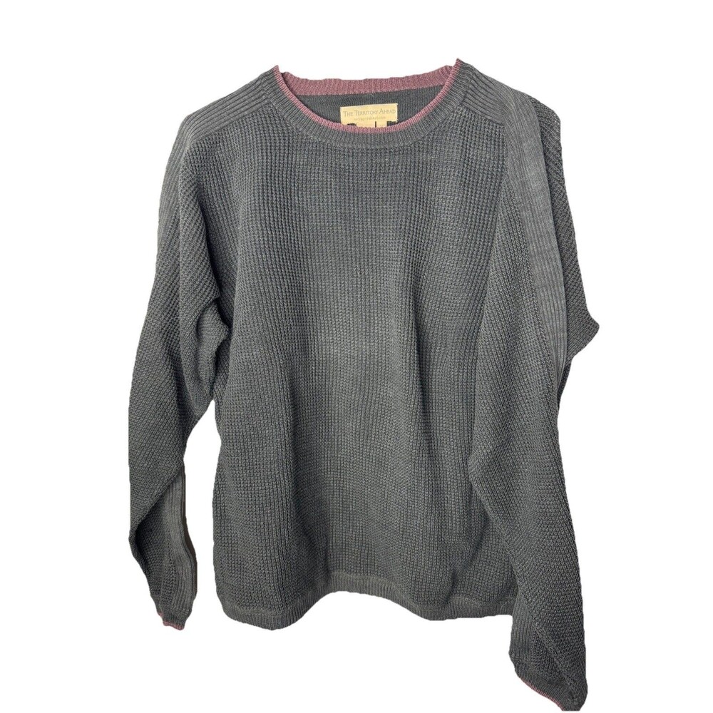 The territory Ahead Vintage Knit Long Sleeve Crew Neck Sweater Charcoal  M Ramie